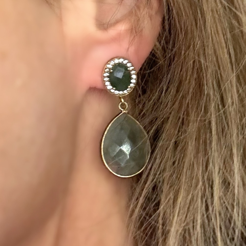 Jade drop earrings! 14 kt gold .  So beautiful on ! CZ faux diamonds